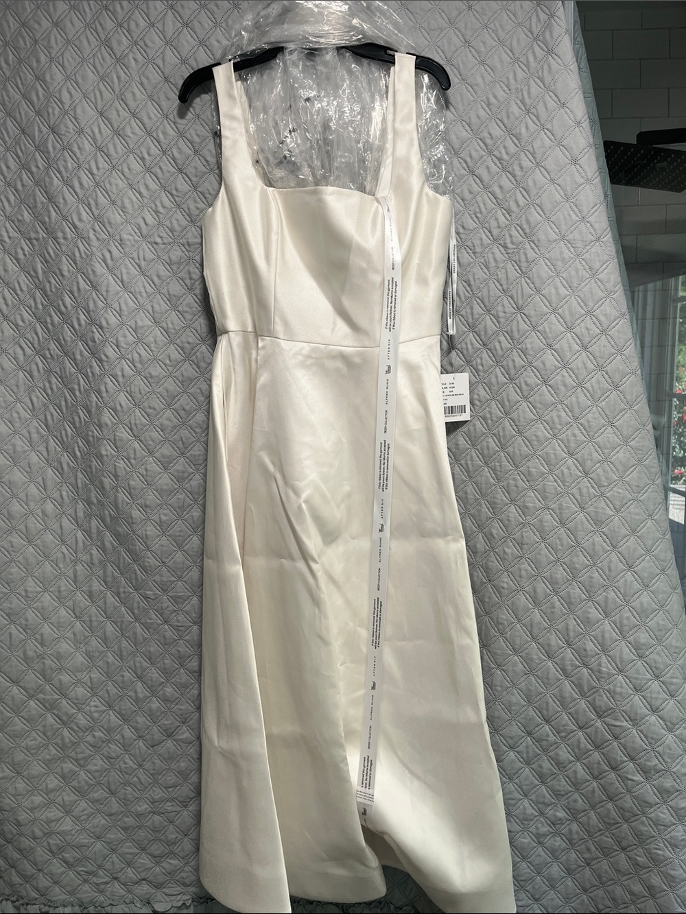 Amsale Ivory Satin Strapless A-Line Gown with Side Pocket